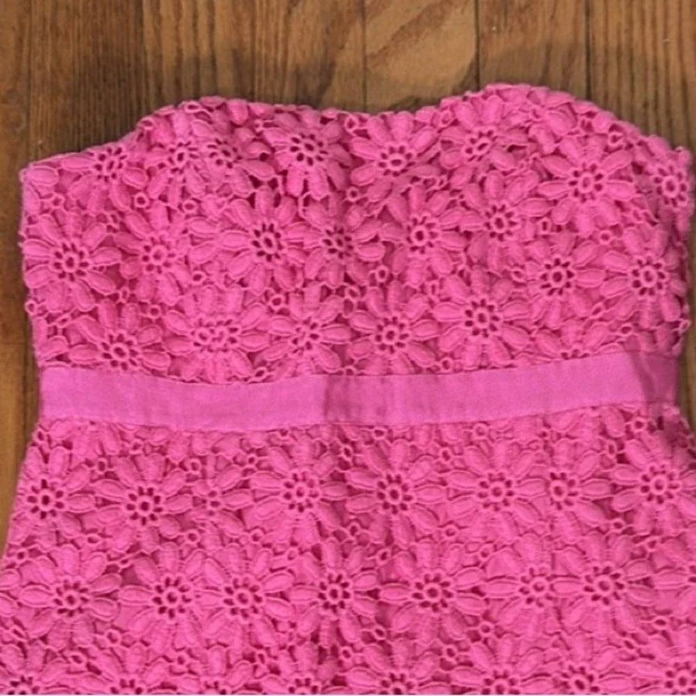 Lilly Pulitzer Bowen Pink Floral Eyelet Lace Strapless Empire Waist Dress Size 0 - Picture 5 of 8